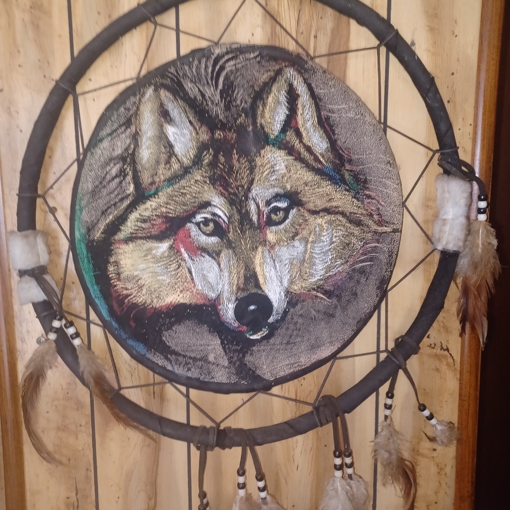 Wolf Dreamcatcher with Feathers